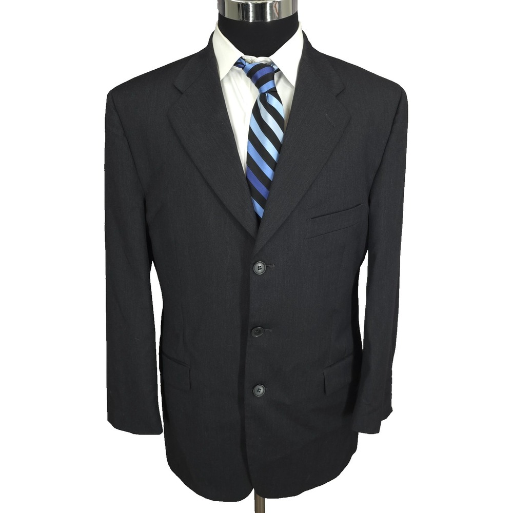 Louis Feraud 2 Piece Suit Mens 41R Dark Gray Covarra Sport Coat Wool 30x28 Pants